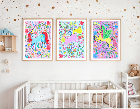 Lilac Unicorn Nursery Wall Art Set