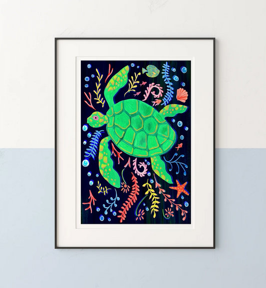 Vibrant Under the Sea Sea Turtle hand painted art print