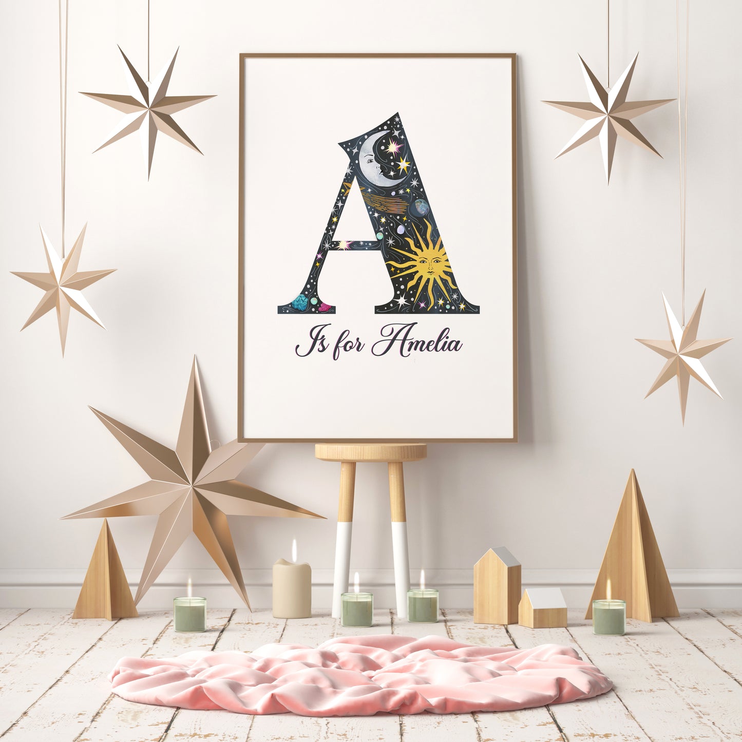 Sun Moon and Stars Personalised Initial Print