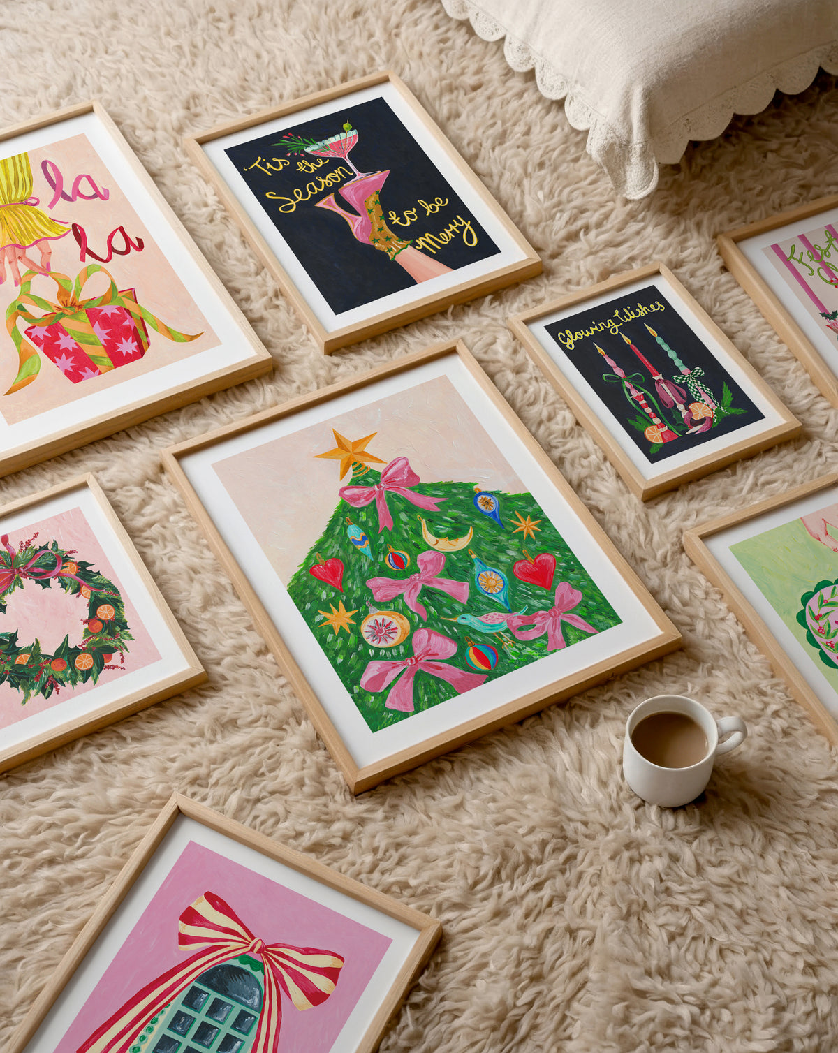 Christmas Tree & Pink Bows Art Print