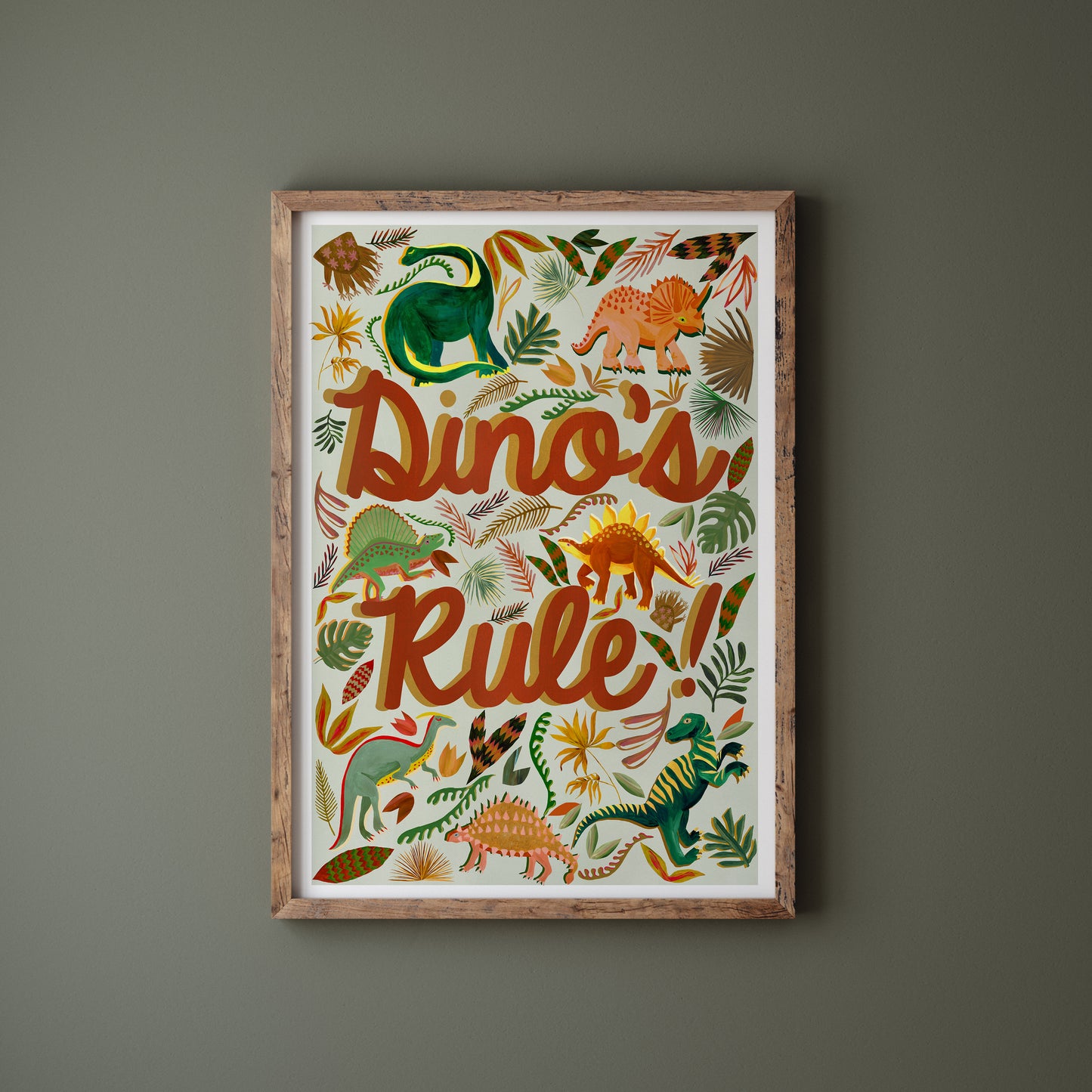 Green Dino's Rule Dinosaur Wall Art
