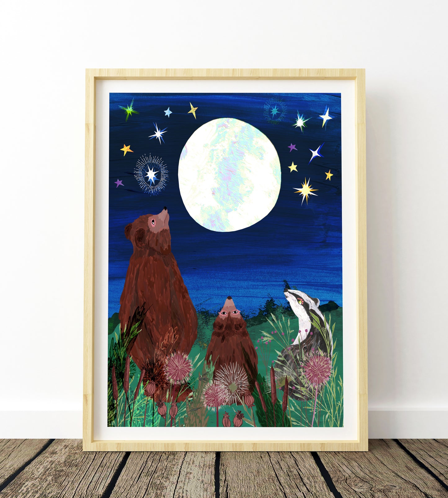 Full Moon Woodland Animal Print