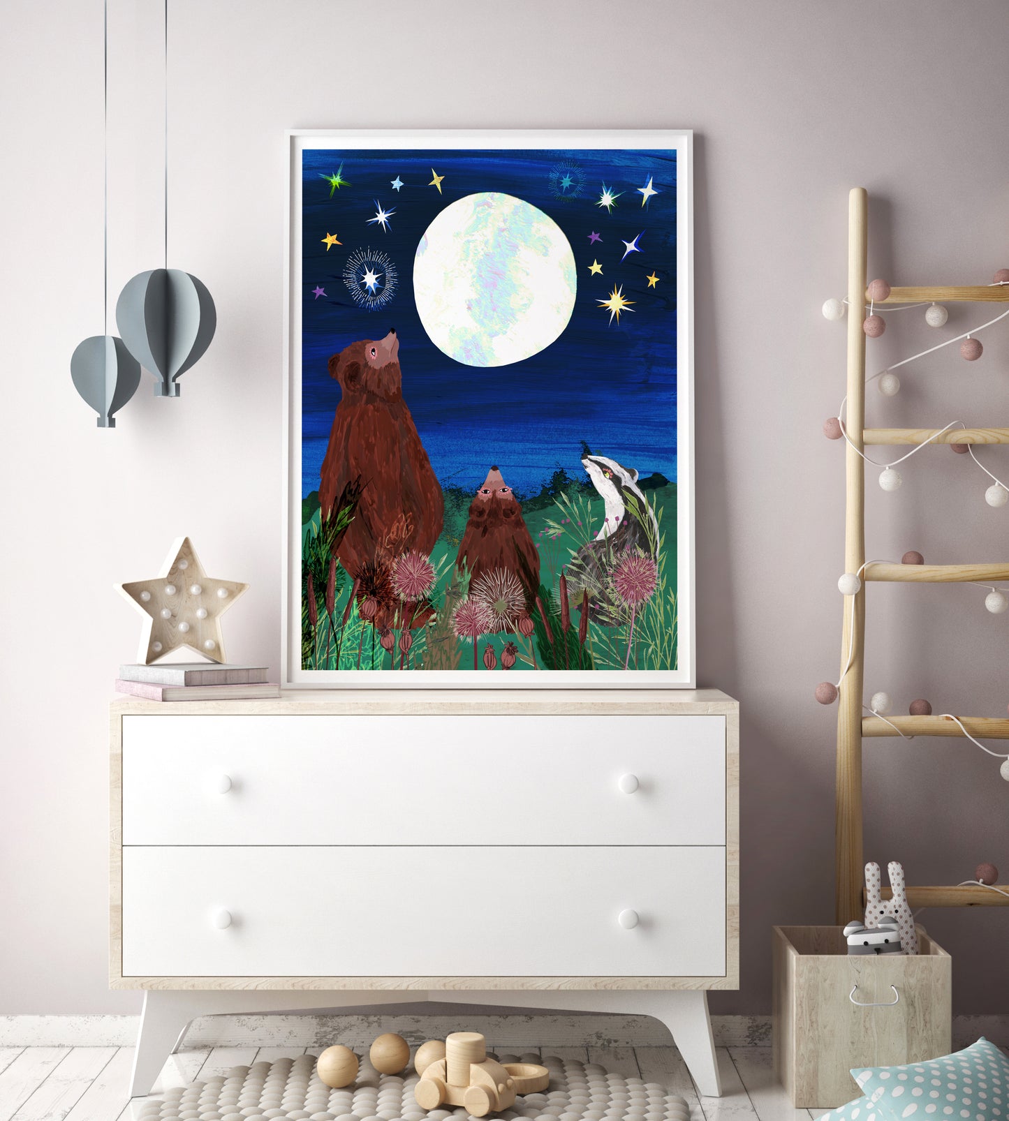 Full Moon Woodland Animal Print