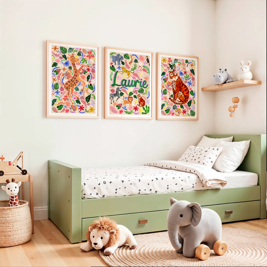 Safari Animal Name Print Set of 3
