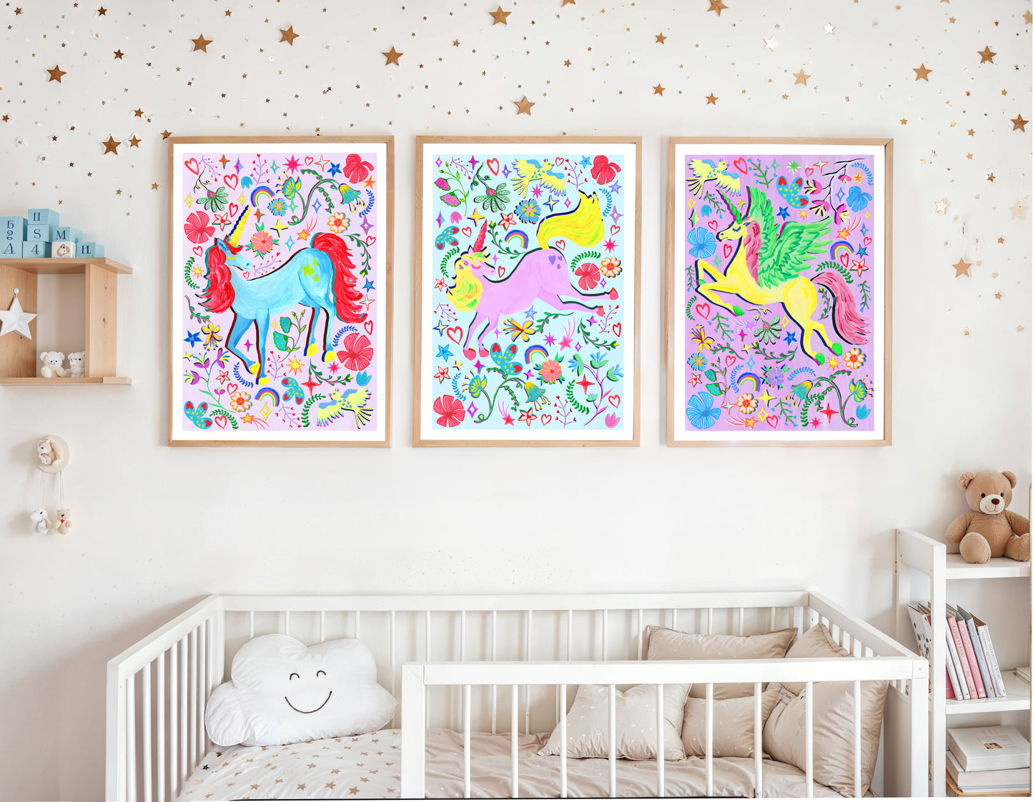 Lilac Unicorn Nursery Wall Art Set