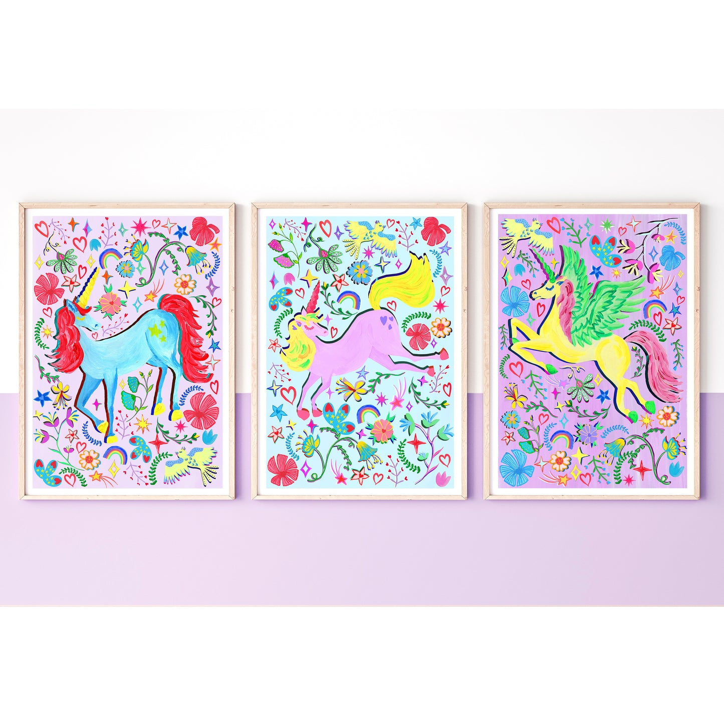 Lilac Unicorn Nursery Wall Art Set