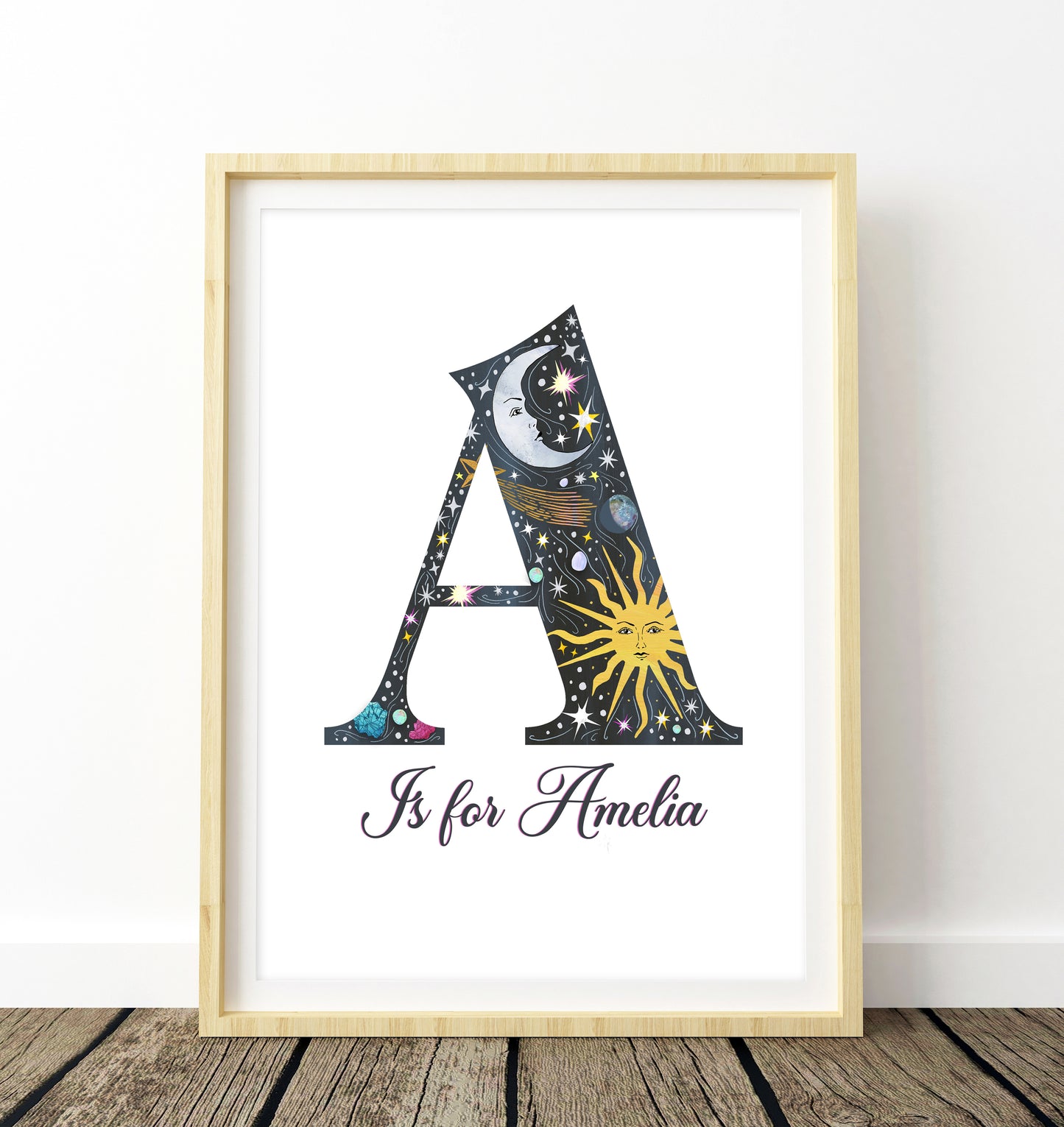 Sun Moon and Stars Personalised Initial Print