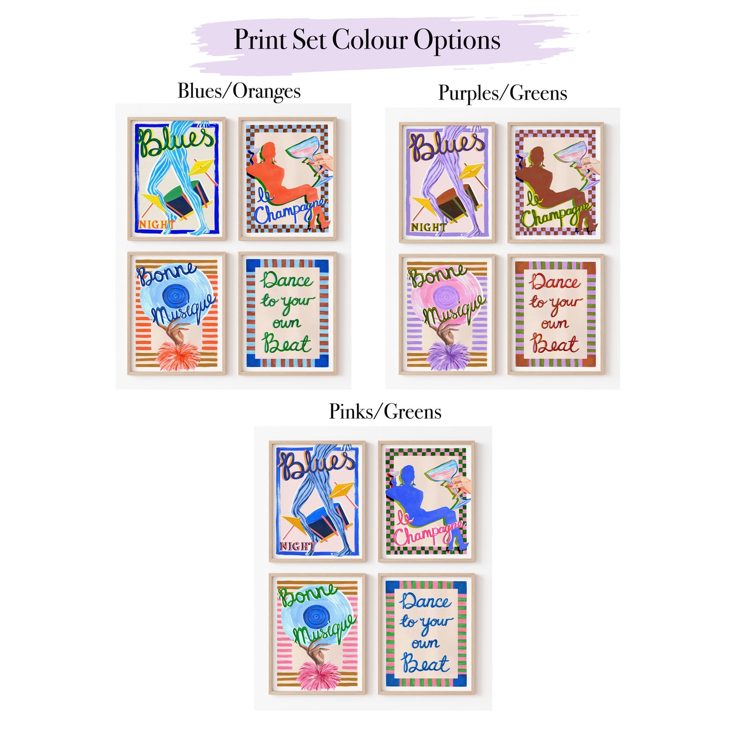 Color option set for a print set with different color schemes.