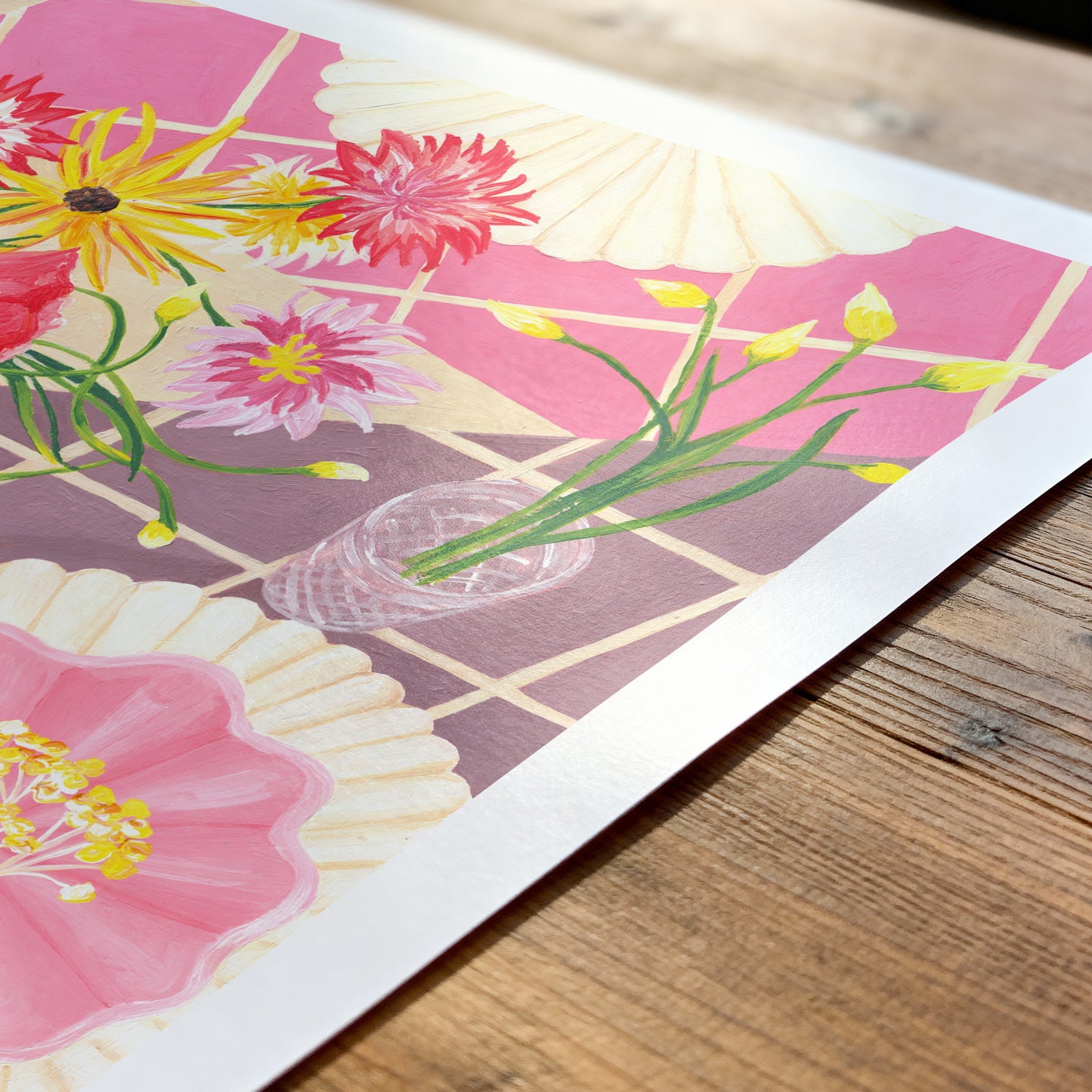 close up of a pink flower picnic still life print