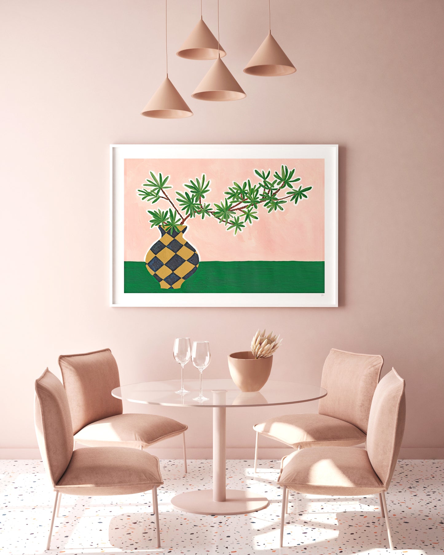 Botanical Checked Vase Print