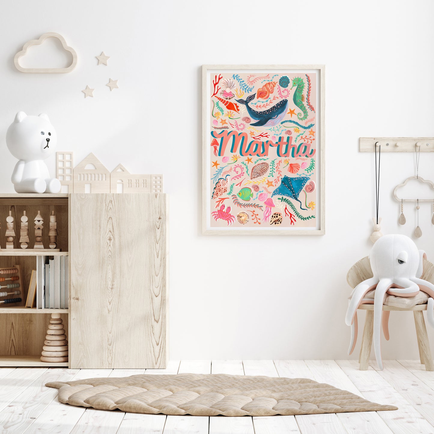Sea Themed Children's Pink Name Print