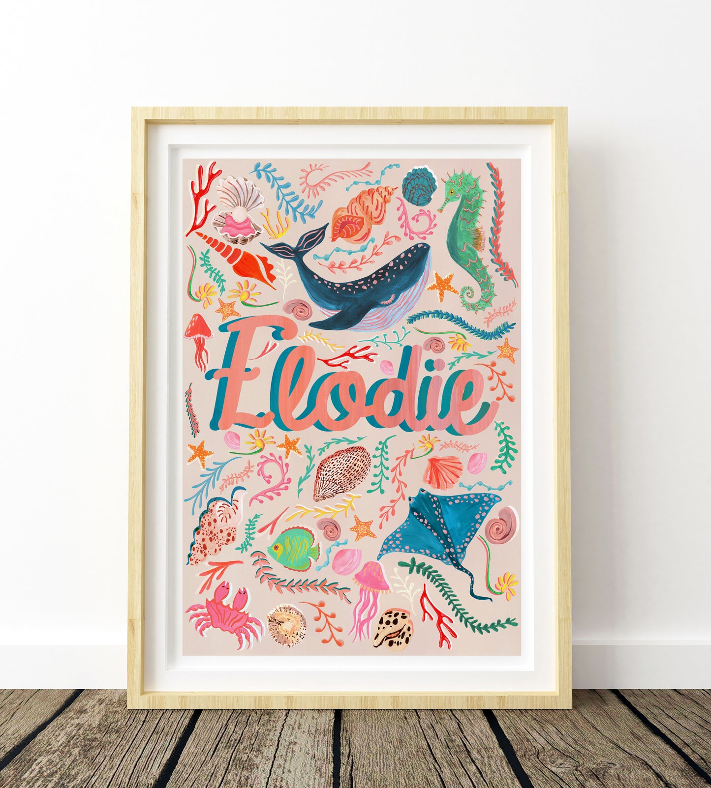 Sea Themed Children's Pink Name Print
