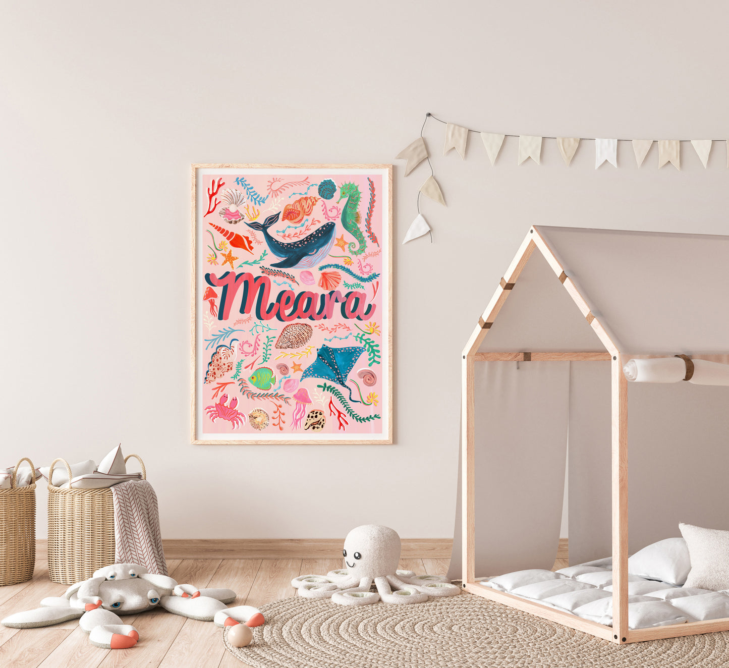 Sea Themed Children's Pink Name Print