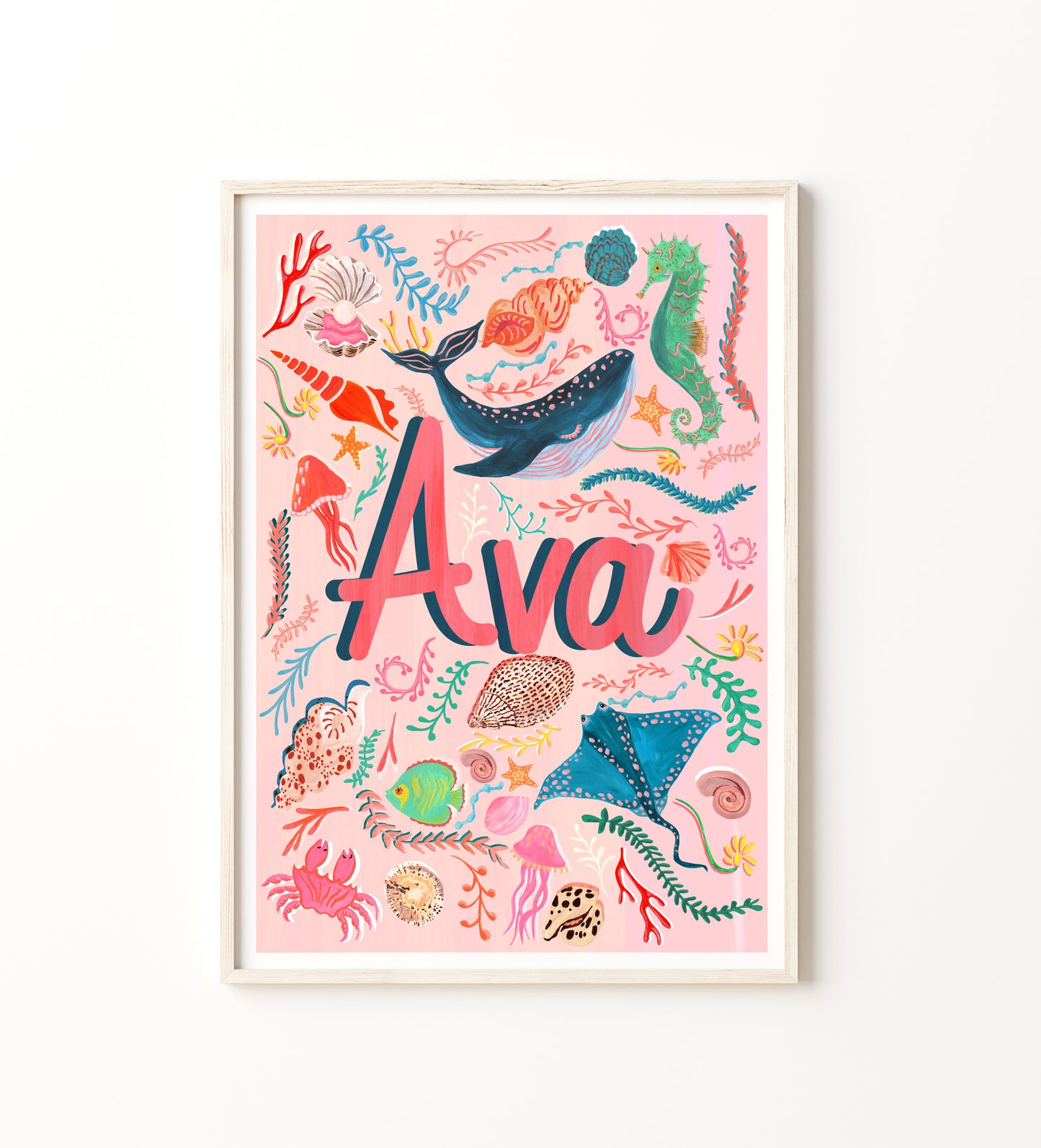 Sea Themed Children's Pink Name Print