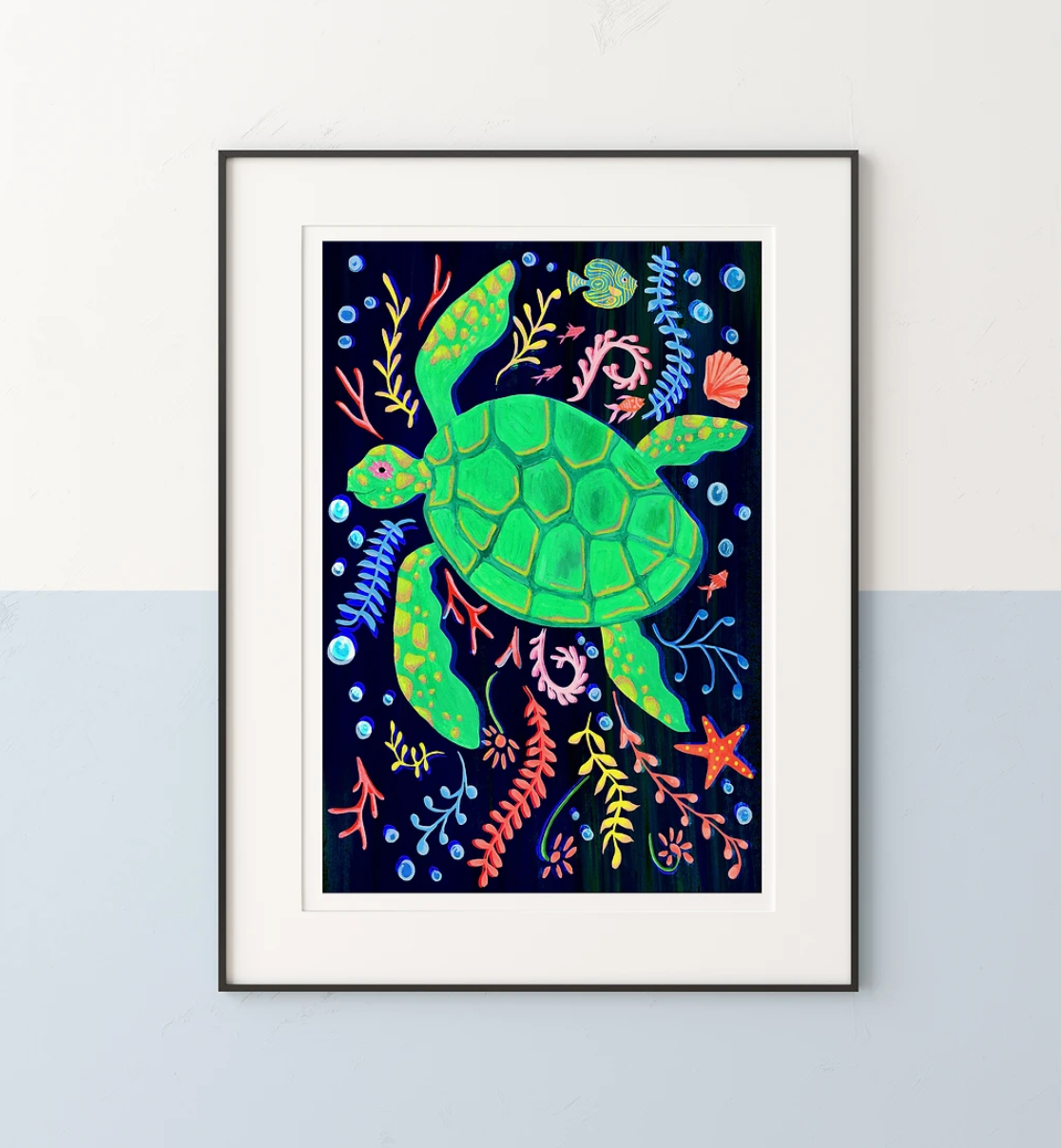 Vibrant Under the Sea Sea Turtle hand painted art print