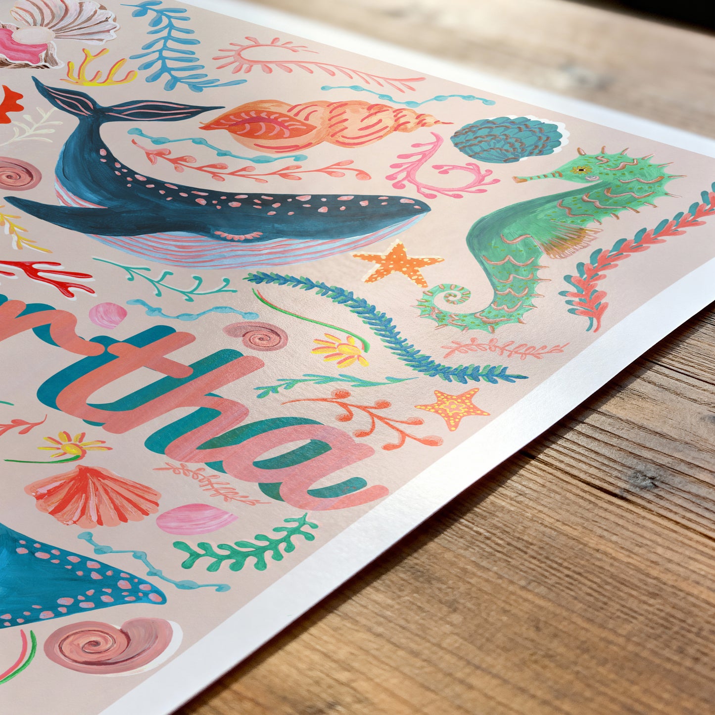 Sea Themed Children's Pink Name Print