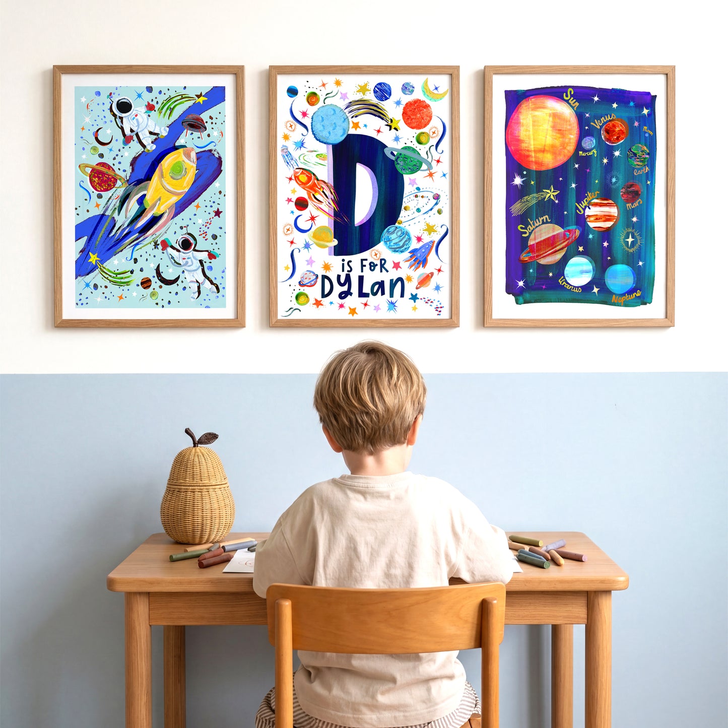 Space Initial Name Print Set of 3