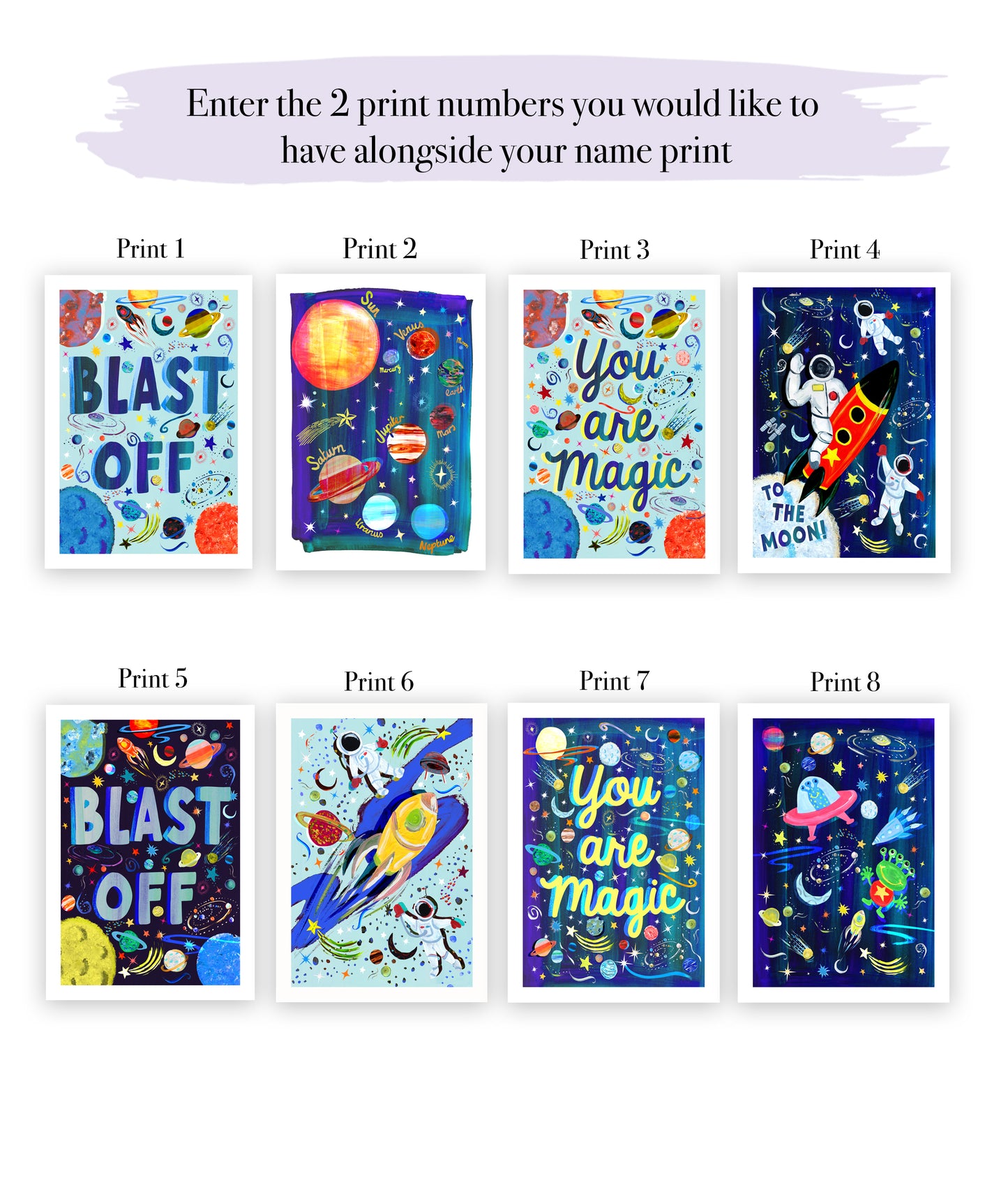 Space Initial Name Print Set of 3