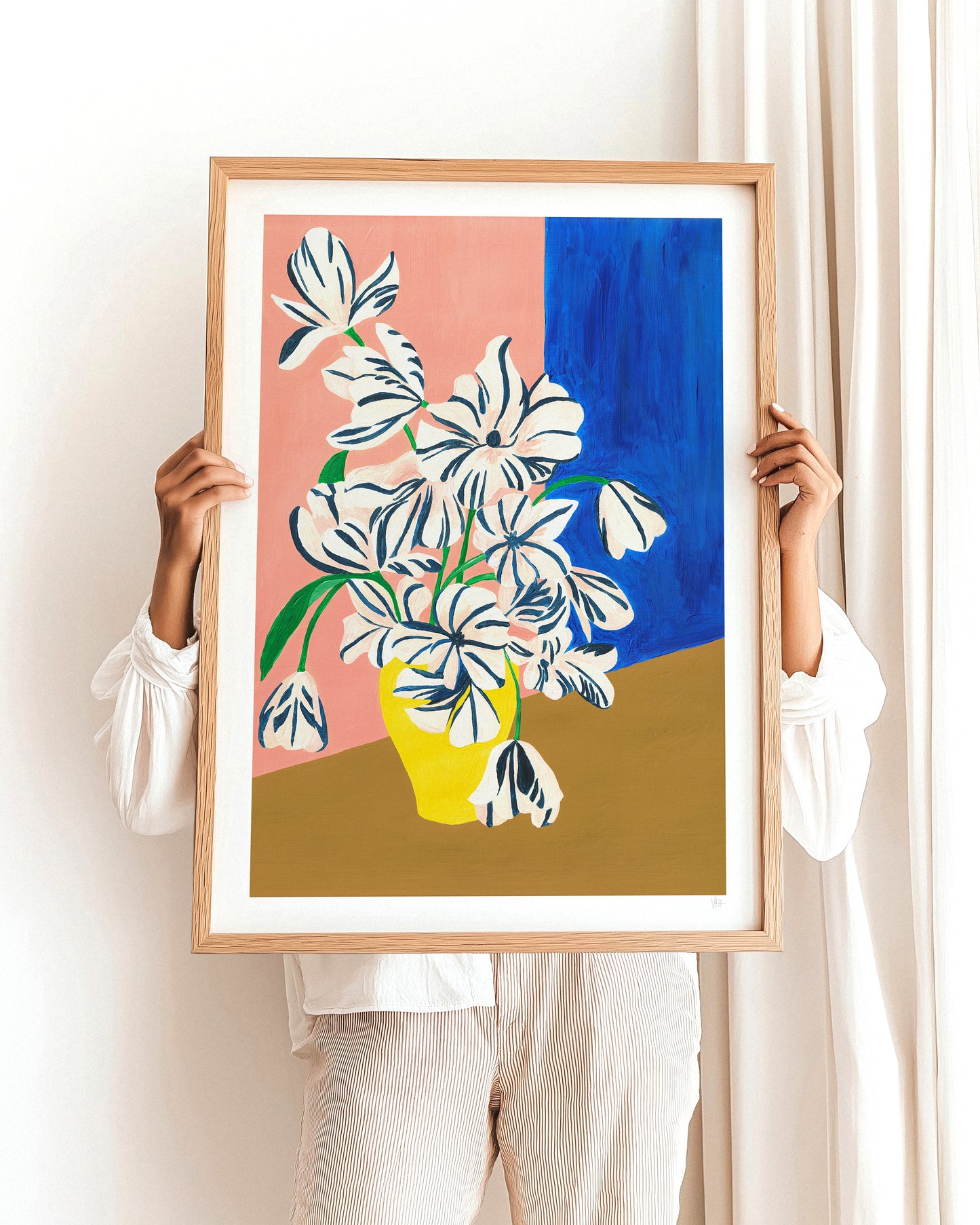 Colourful Stripe Flowers Print