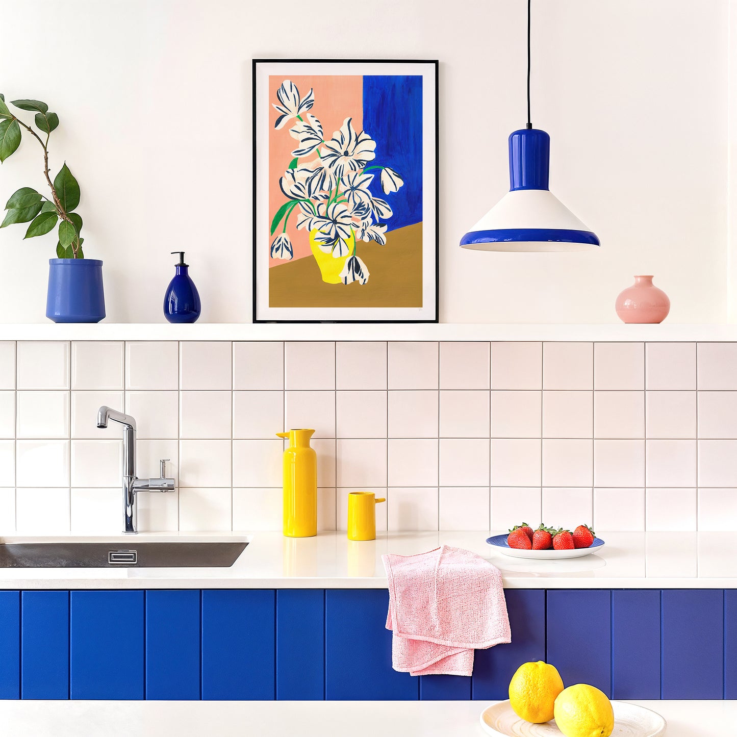 Colourful Stripe Flowers Print