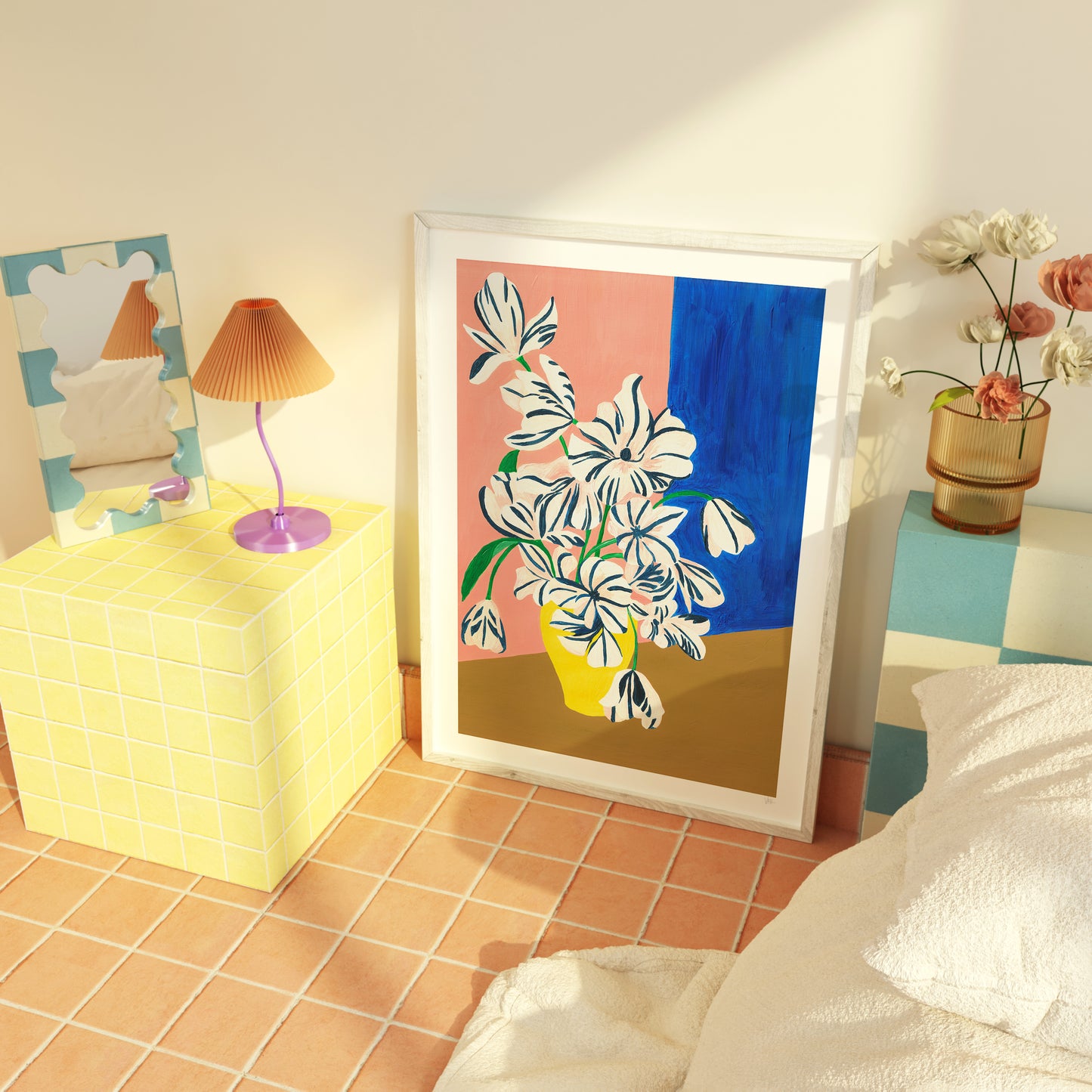Colourful Stripe Flowers Print