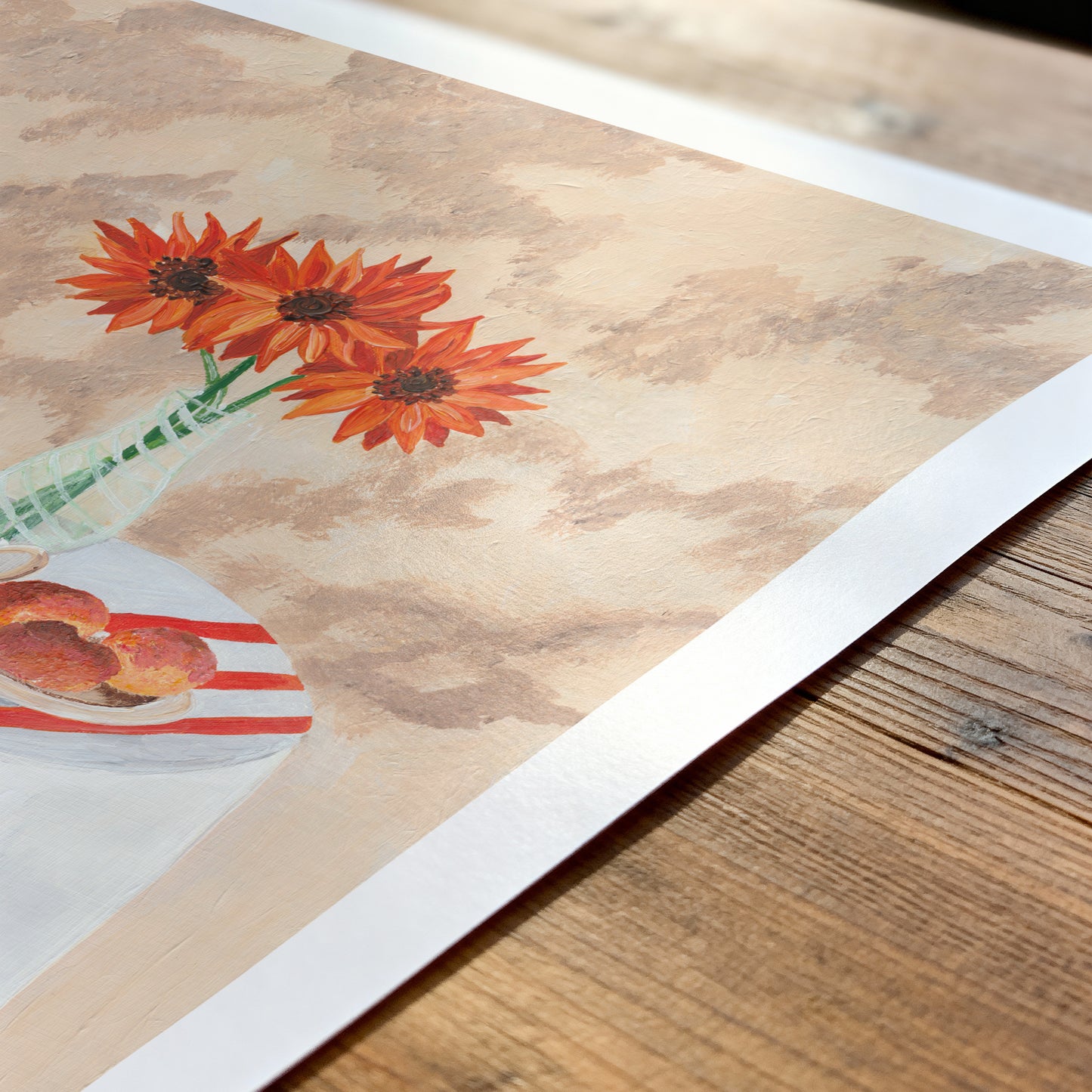 Placemat with floral design on a wooden surface