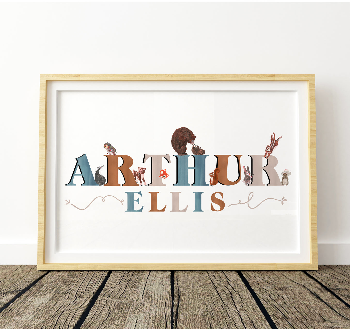 Framed artwork with 'ARTHUR ELLIS' in stylized letters on a white background