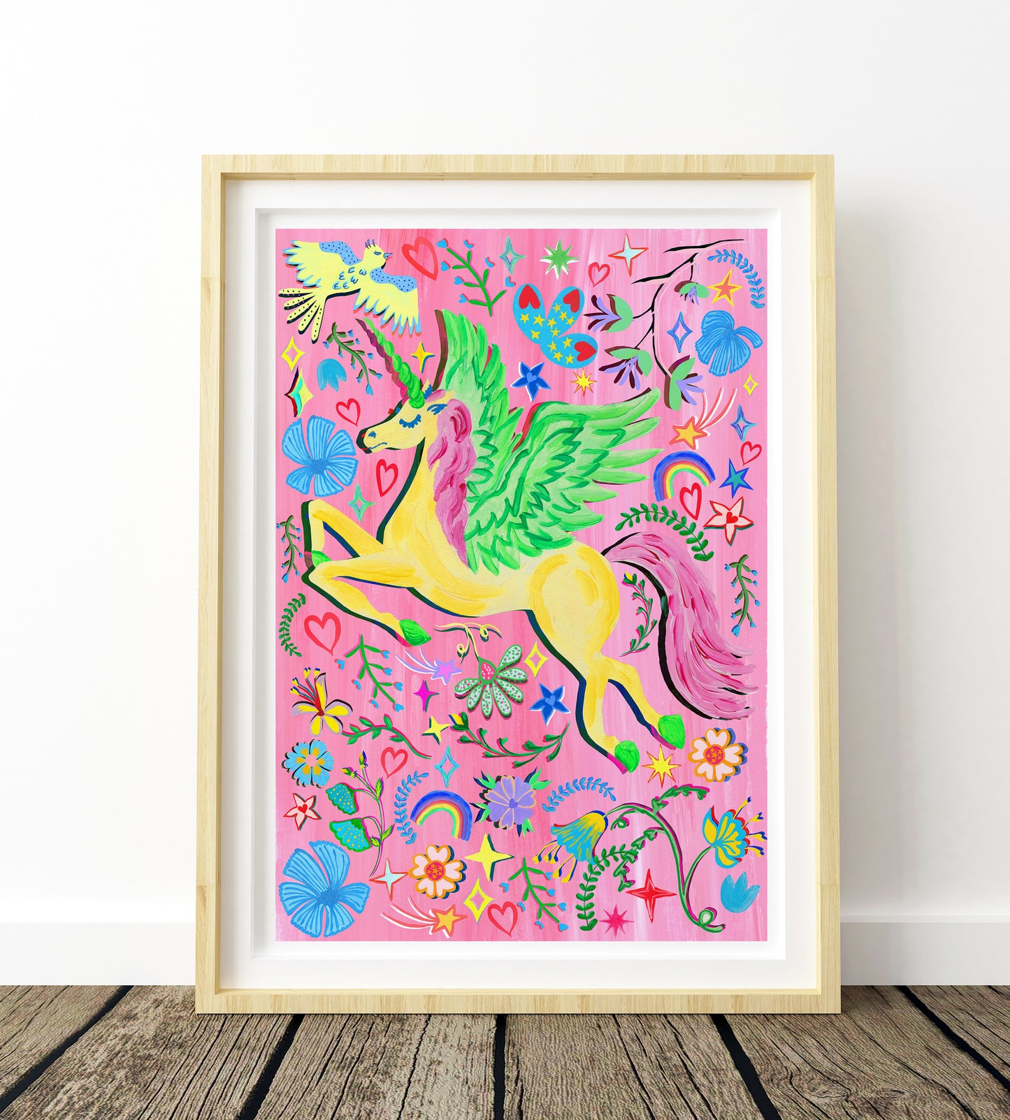 Pink and Yellow Unicorn Nursery Print