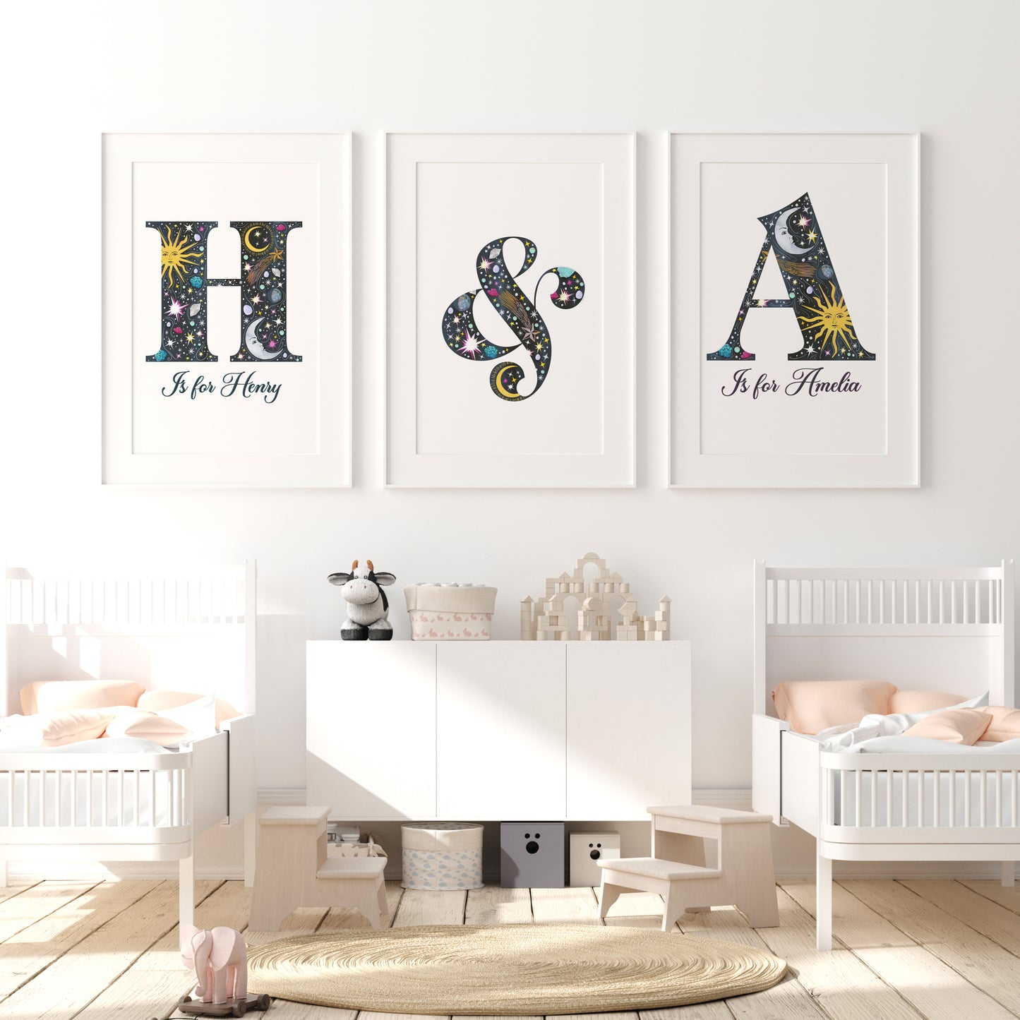 Sun Moon and Stars Personalised Initial Print