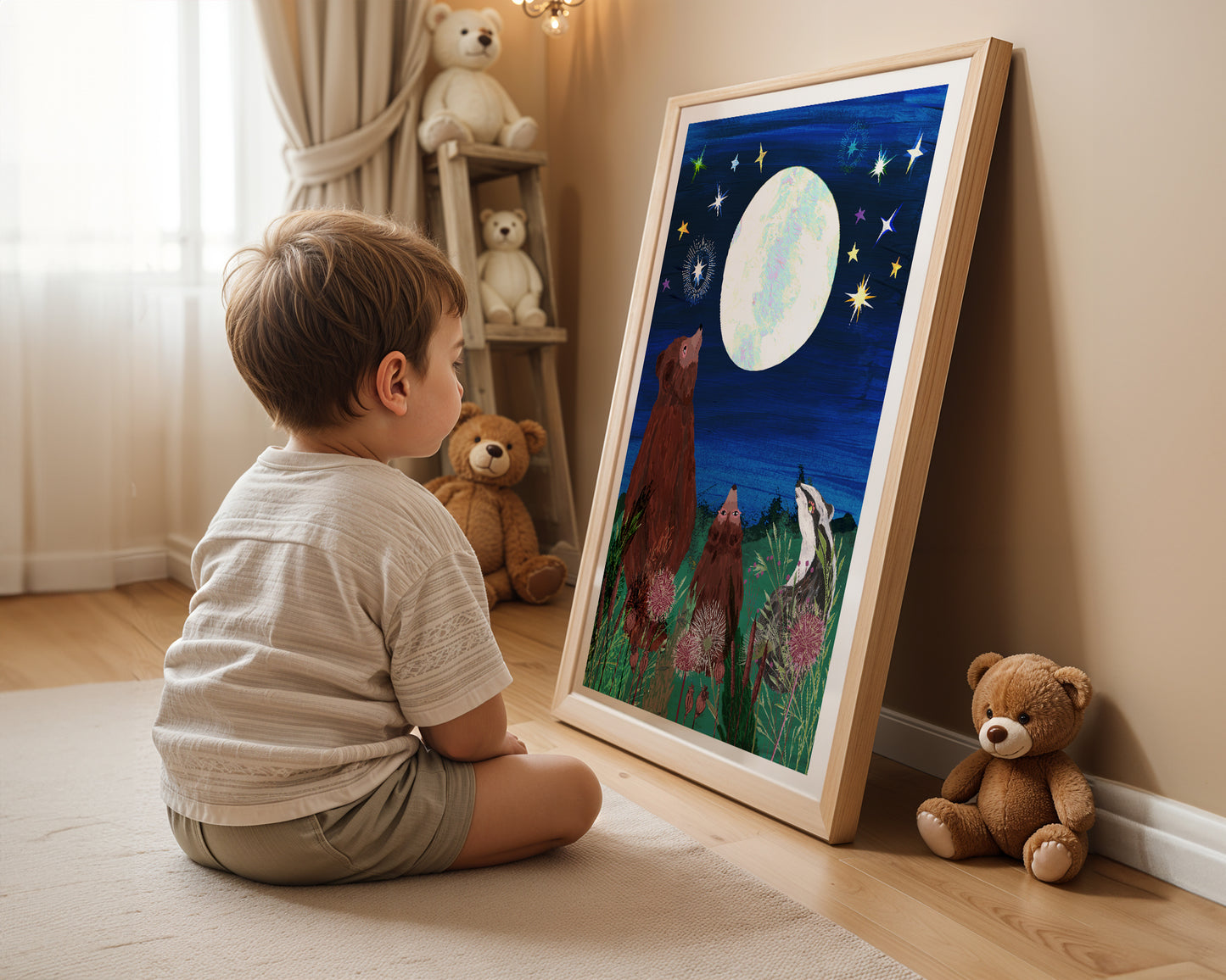 Full Moon Woodland Animal Print
