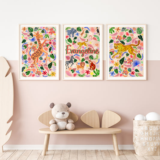Safari Animal Name Print Set of 3