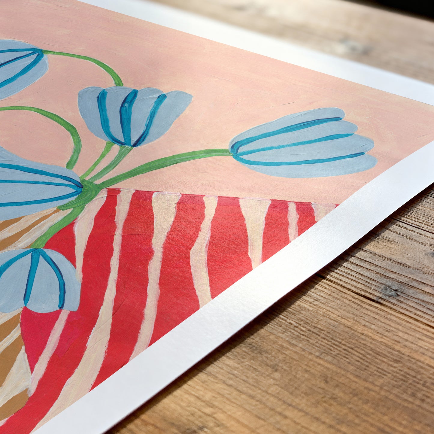 Colorful floral design on a wooden surface